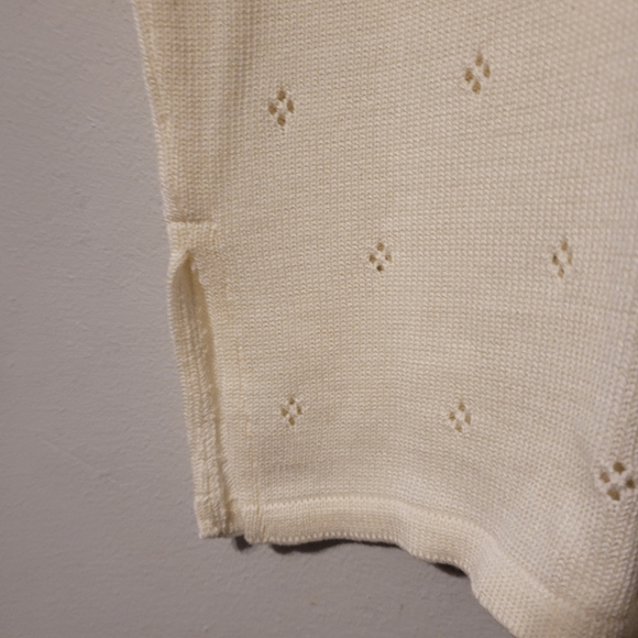 Vintage crochet knit short sleeve pullover sweater, cream, L and XL - Picture 5 of 5